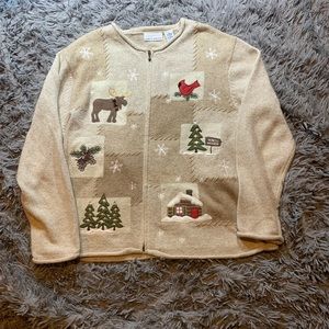 Vintage 80s and Borrow zip up grandmacore winter sweater sz L